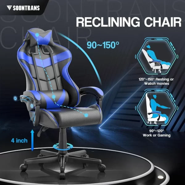 thumbnail image 2 of Blue Gaming Chairs With Massage,Ergonomic Computer Gamer Chair,Game... 2 of 13