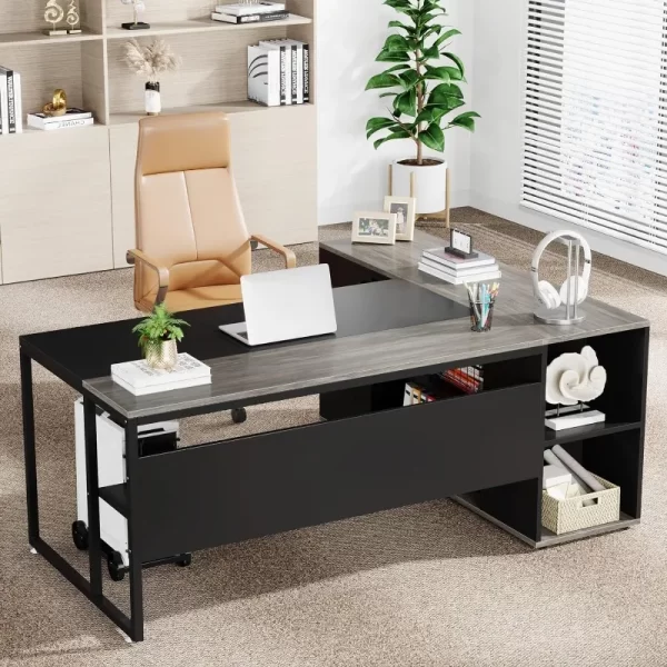 Executive Desk, L Shaped Desk with Cabinet Storage, Executive Office ...