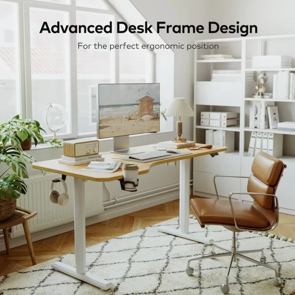 thumbnail image 2 of FEZIBO 48" X 24" Height Adjustable Standing Desk, Electric Stand Up Table, Sit Stand Home Office Desk With Splice Board White Frame White Top 2 of 10